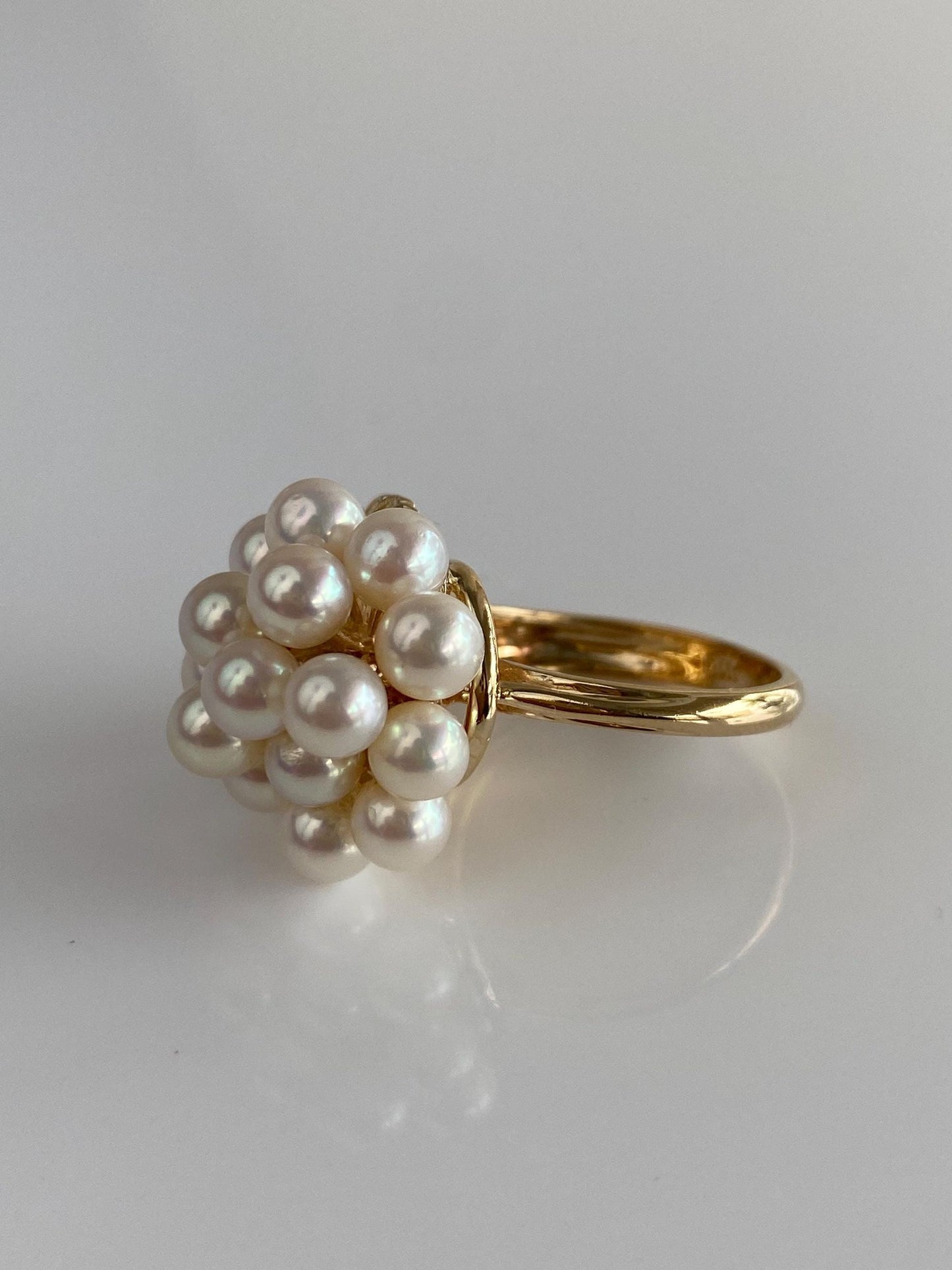 Vintage Solid 14k Yellow Gold Pearls Cluster Leaf Ring - Size 6.5