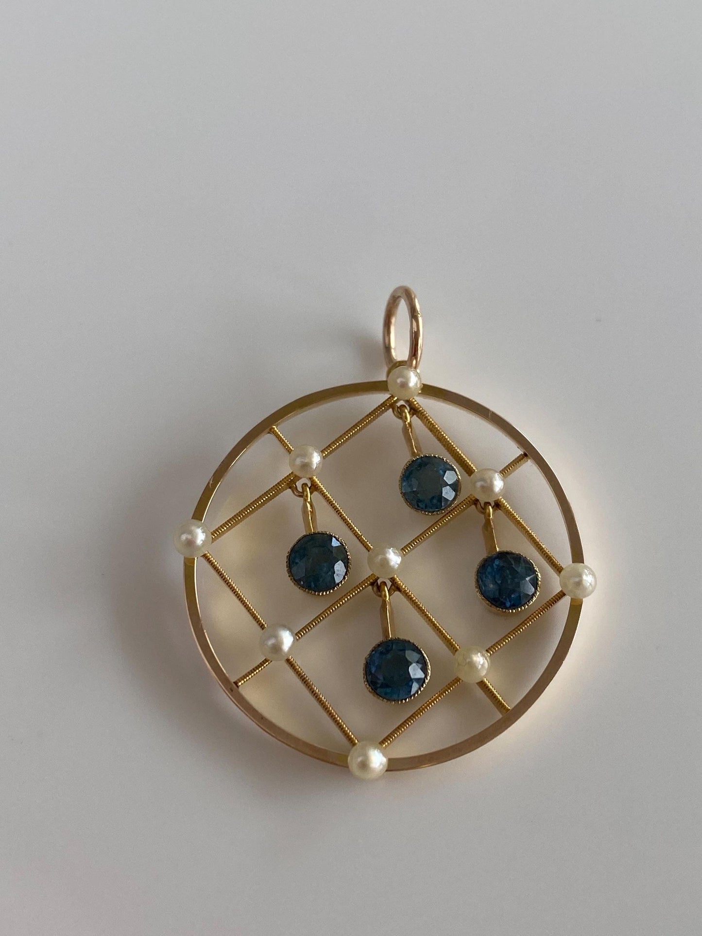 Vintage Solid 10k Yellow Gold Aquamarine Pearl Open Work Dangle Charm