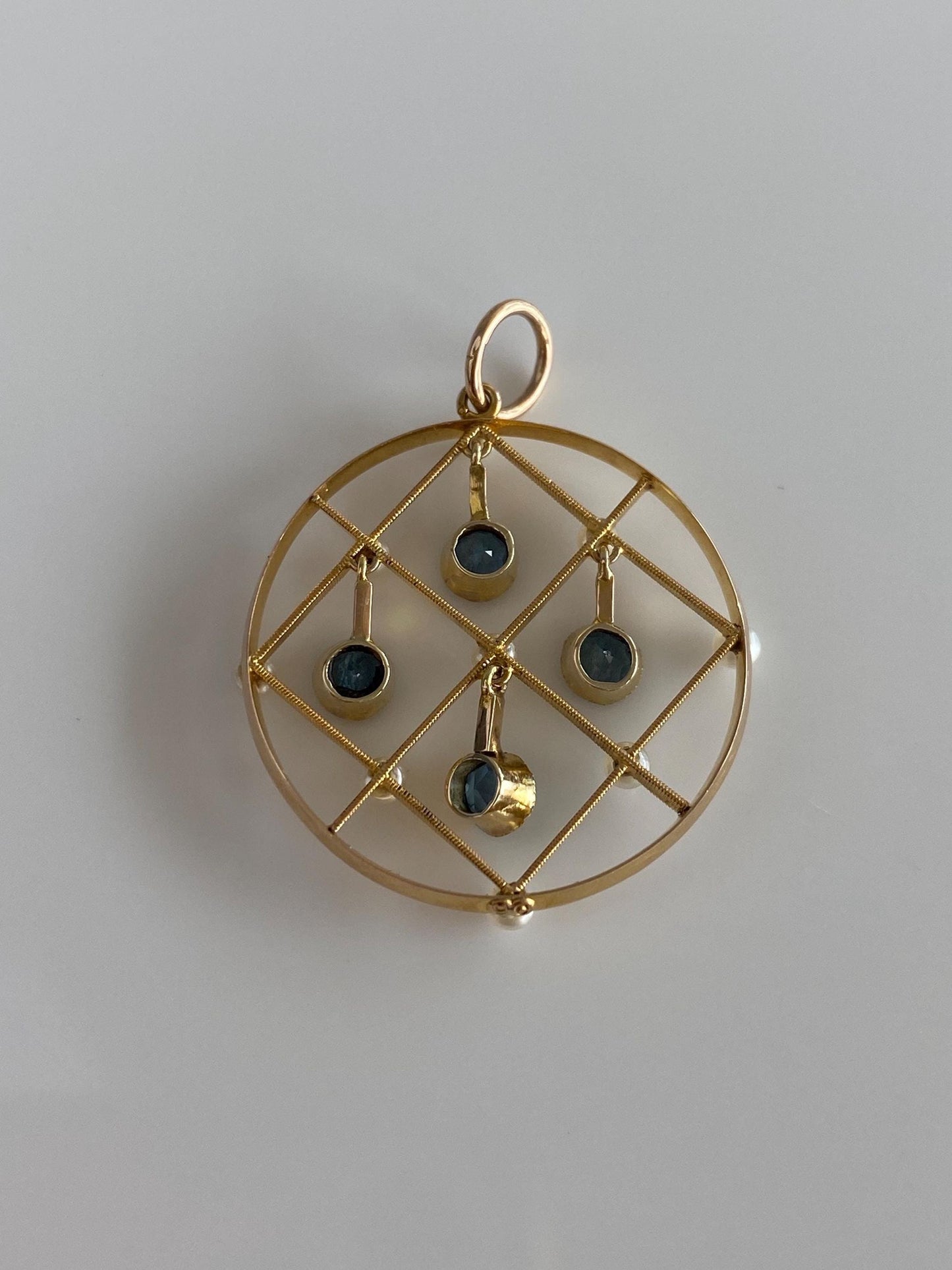 Vintage Solid 10k Yellow Gold Aquamarine Pearl Open Work Dangle Charm