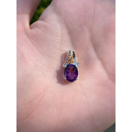 Vintage Solid 10k Yellow Gold Amethyst Diamond 'I Heart You' Charm