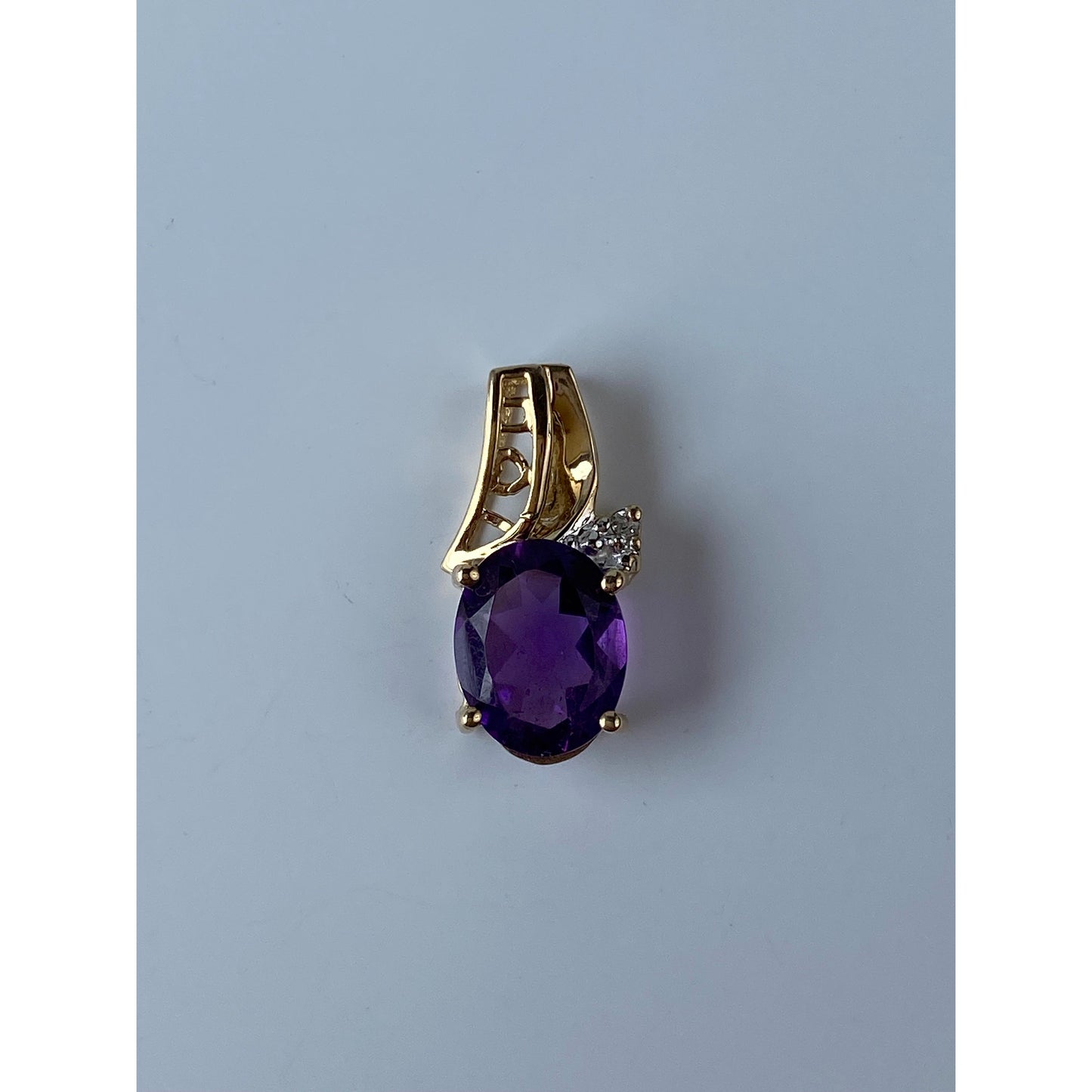 Vintage Solid 10k Yellow Gold Amethyst Diamond 'I Heart You' Charm