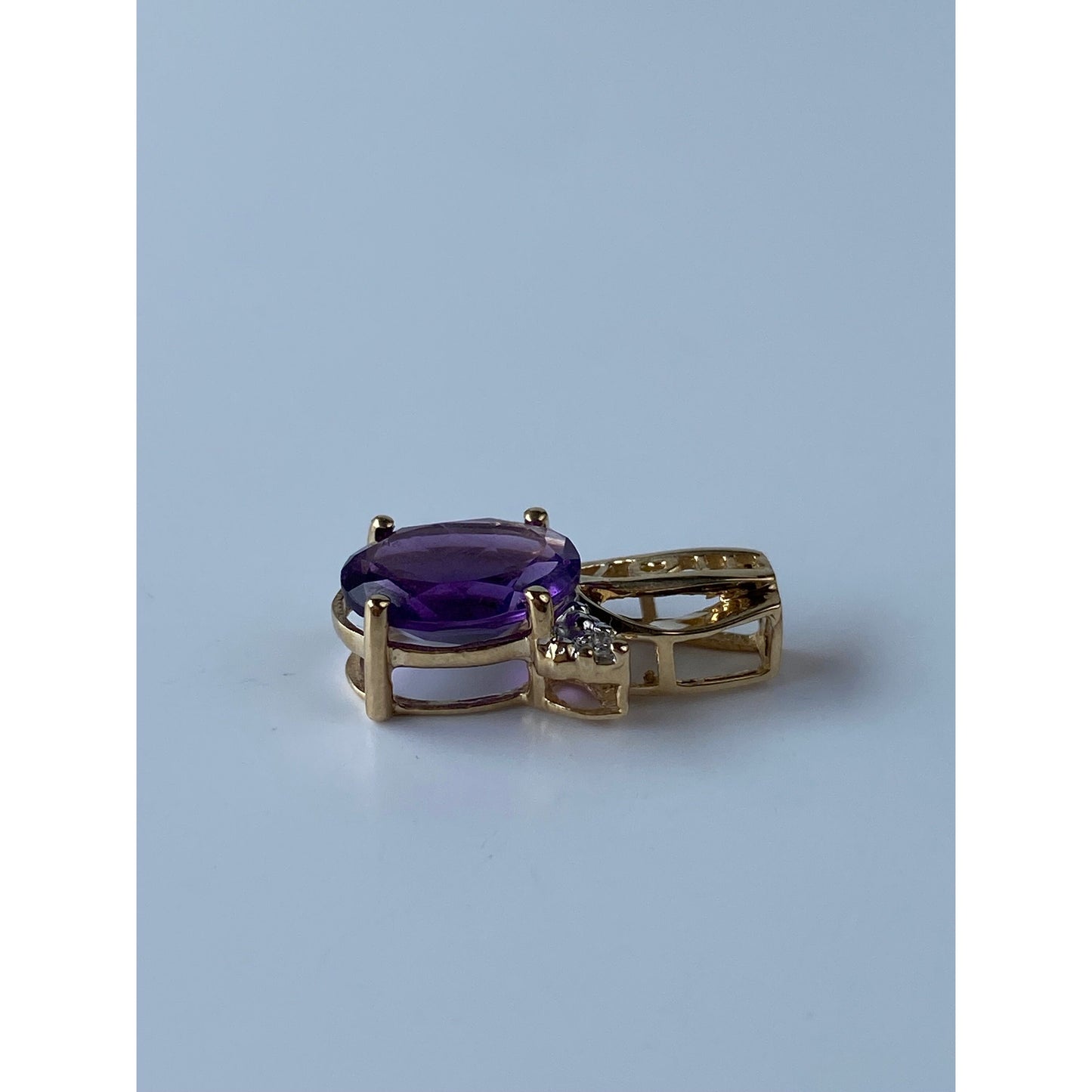 Vintage Solid 10k Yellow Gold Amethyst Diamond 'I Heart You' Charm