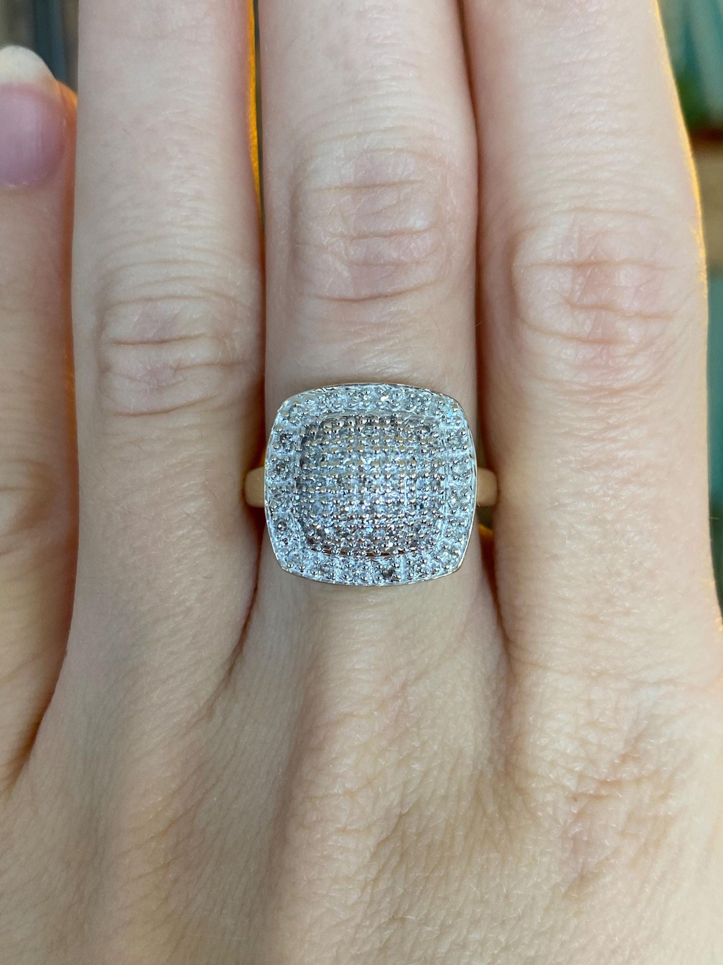 Vintage Solid 14k White & Yellow Gold Diamonds Square Ring - Size 7