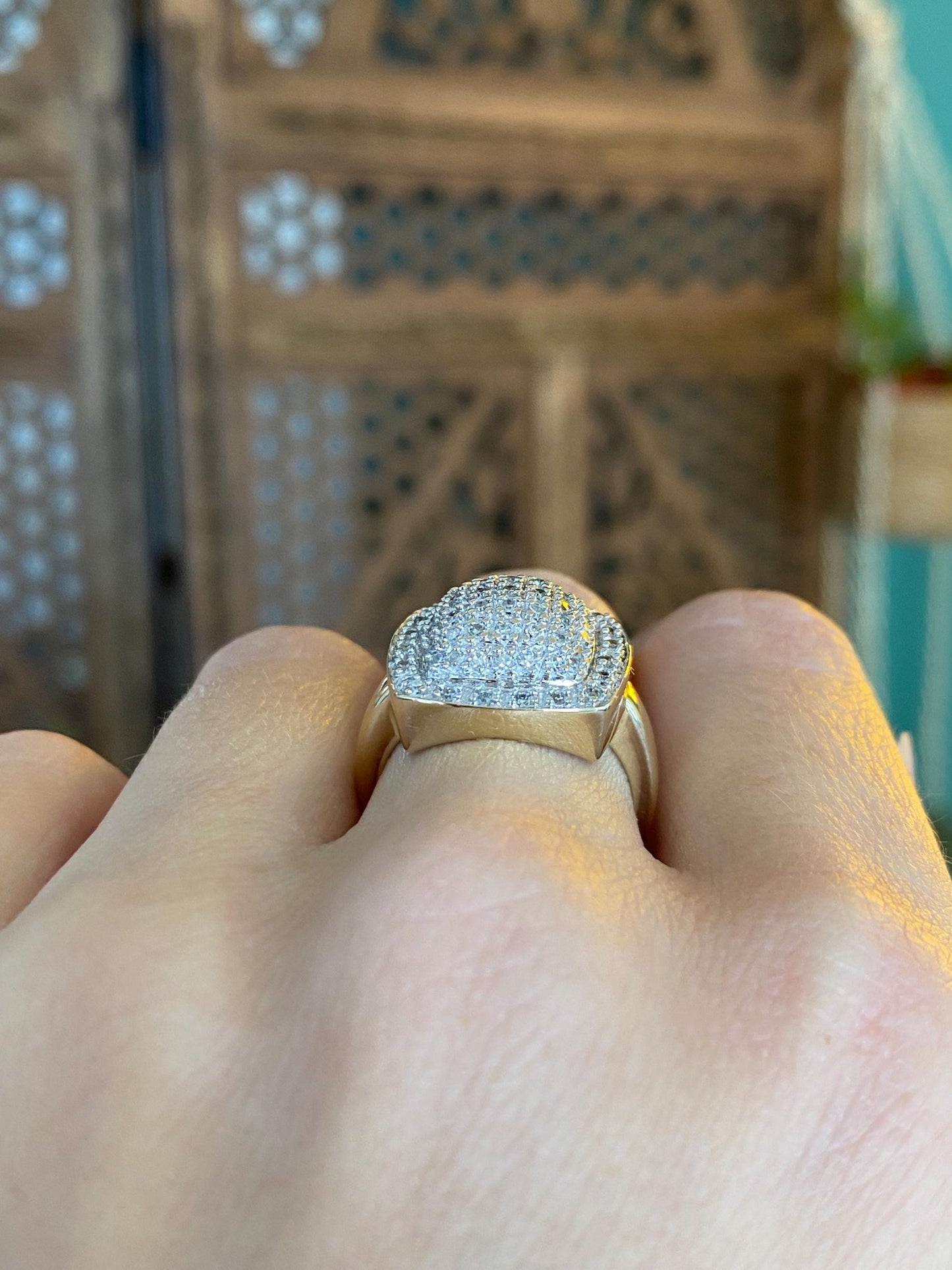 Vintage Solid 14k White & Yellow Gold Diamonds Square Ring - Size 7