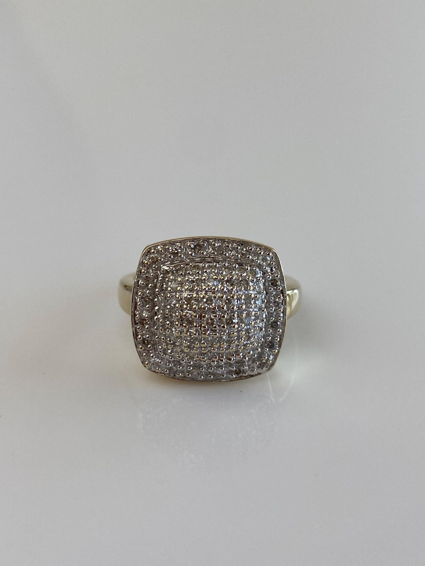 Vintage Solid 14k White & Yellow Gold Diamonds Square Ring - Size 7