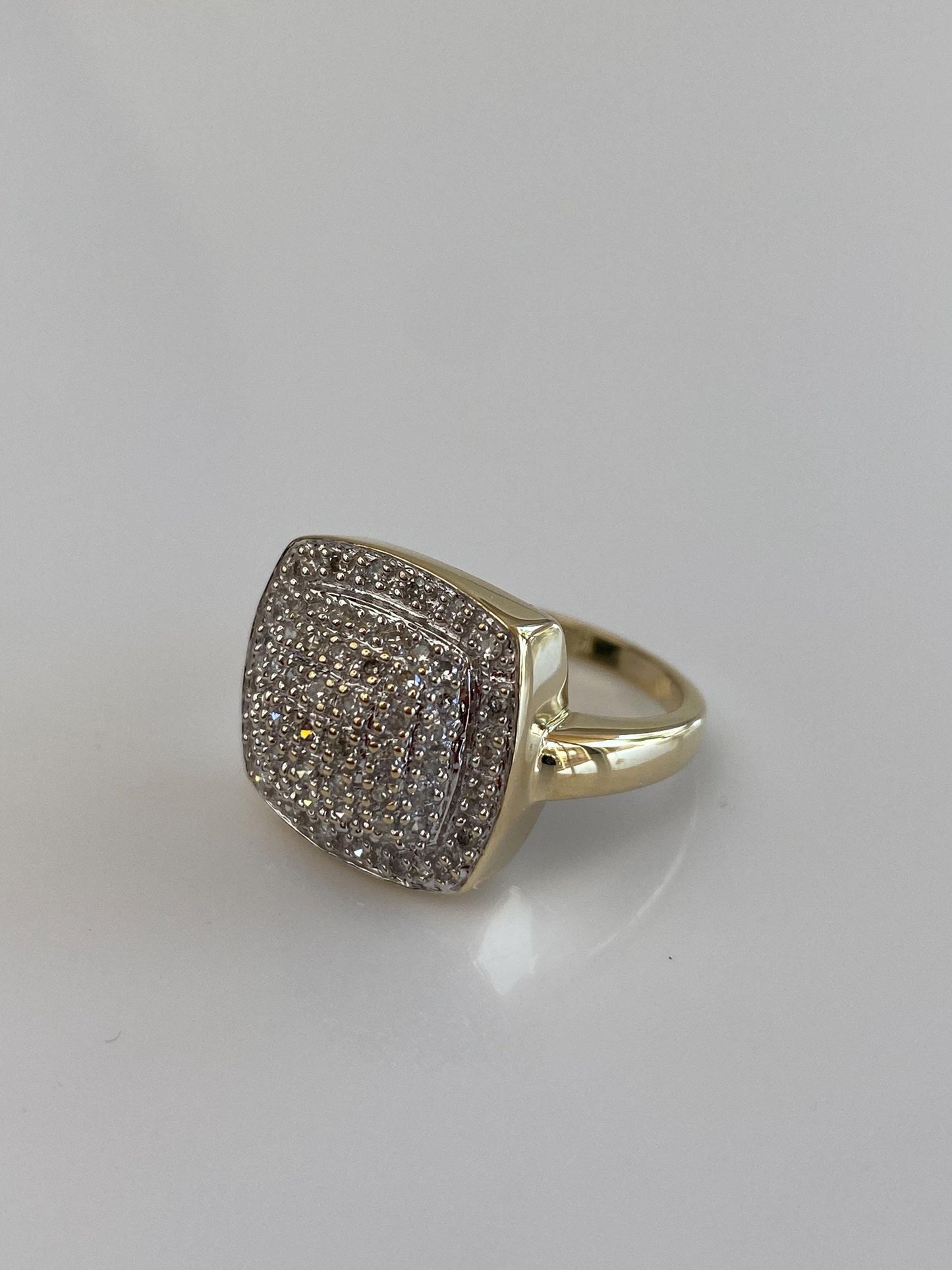 Vintage Solid 14k White & Yellow Gold Diamonds Square Ring - Size 7