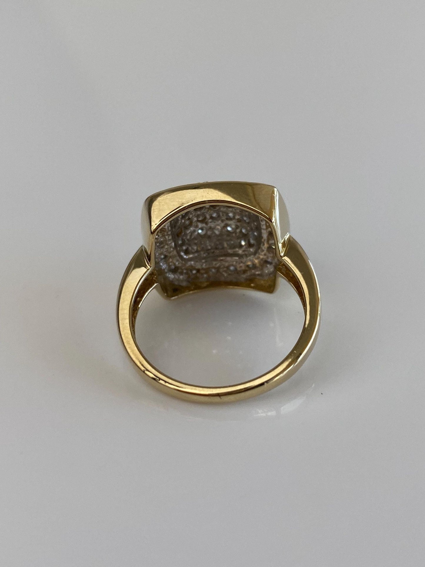 Vintage Solid 14k White & Yellow Gold Diamonds Square Ring - Size 7