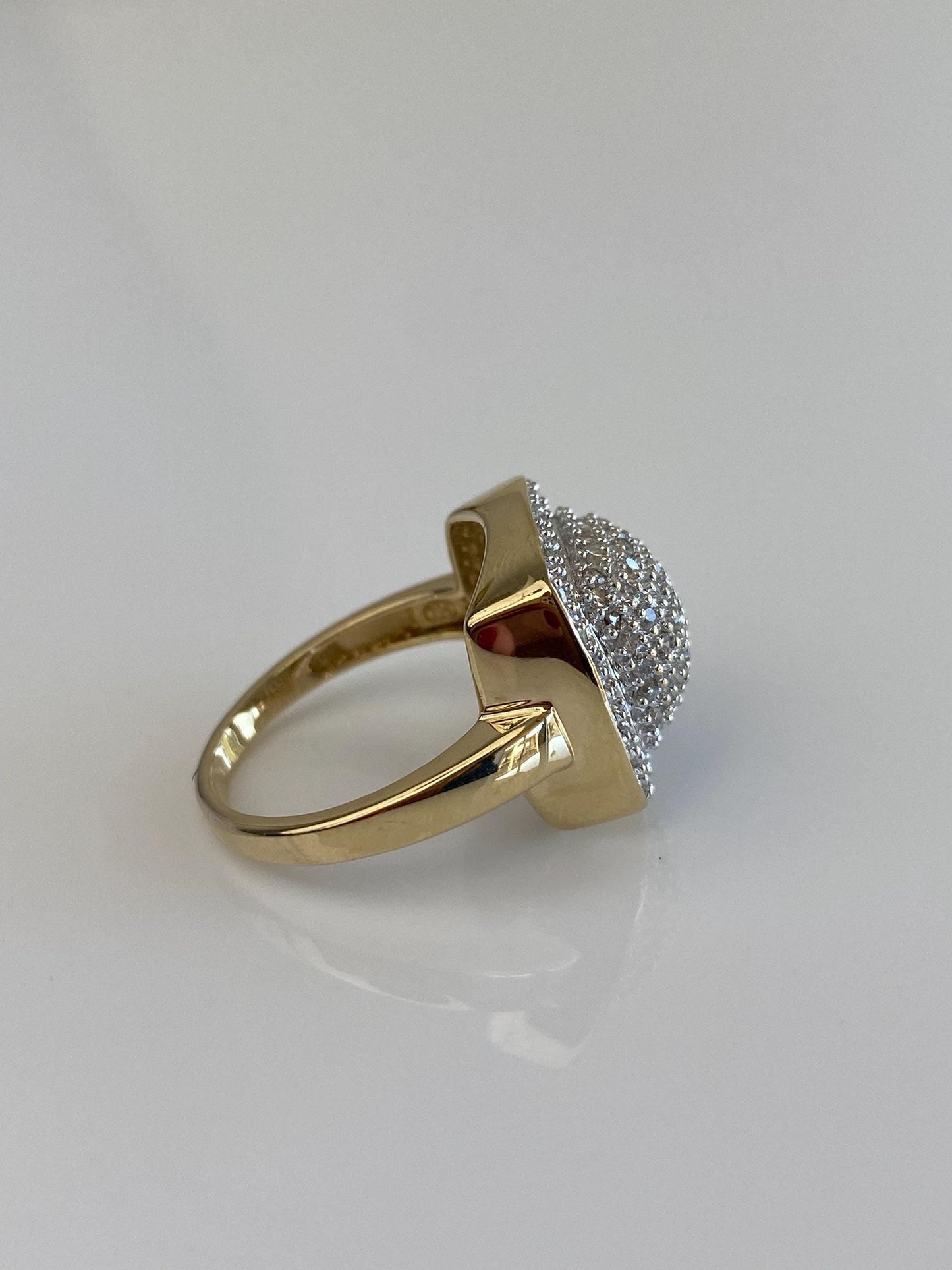 Vintage Solid 14k White & Yellow Gold Diamonds Square Ring - Size 7