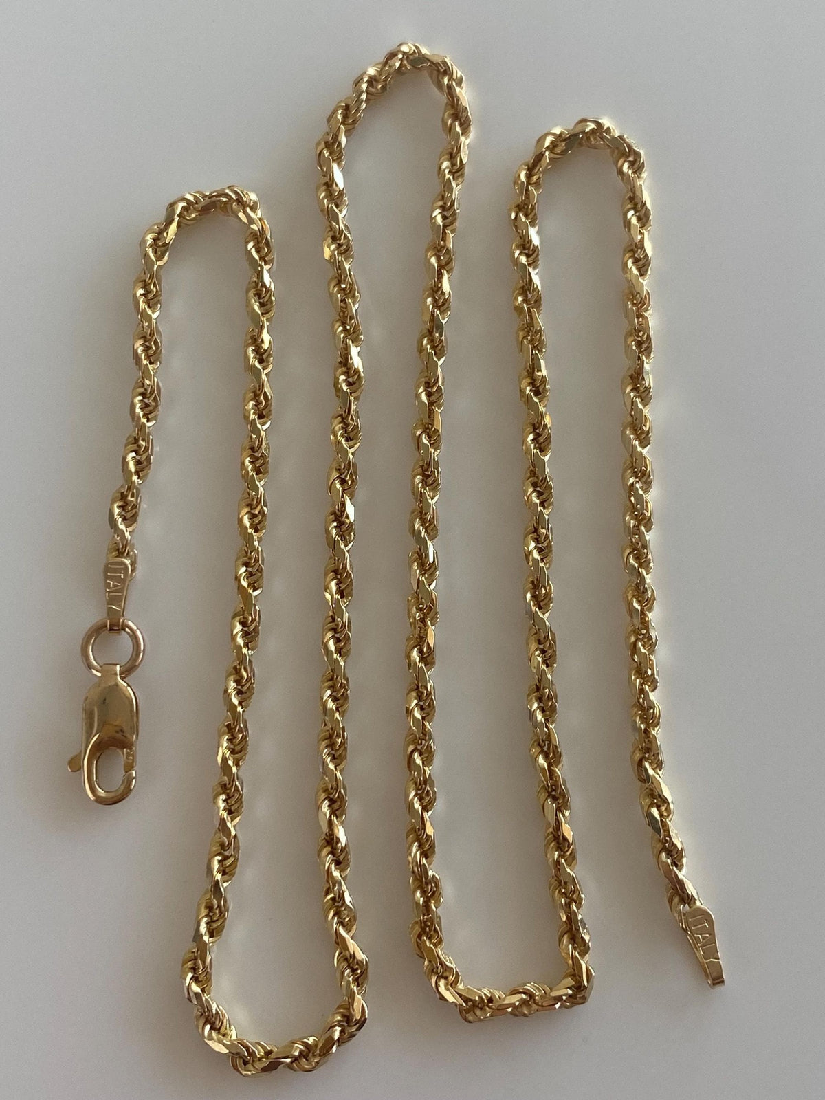 Vintage Solid 14k Yellow Gold Diamond Cut Rope Chain Necklace - 16.25 inches