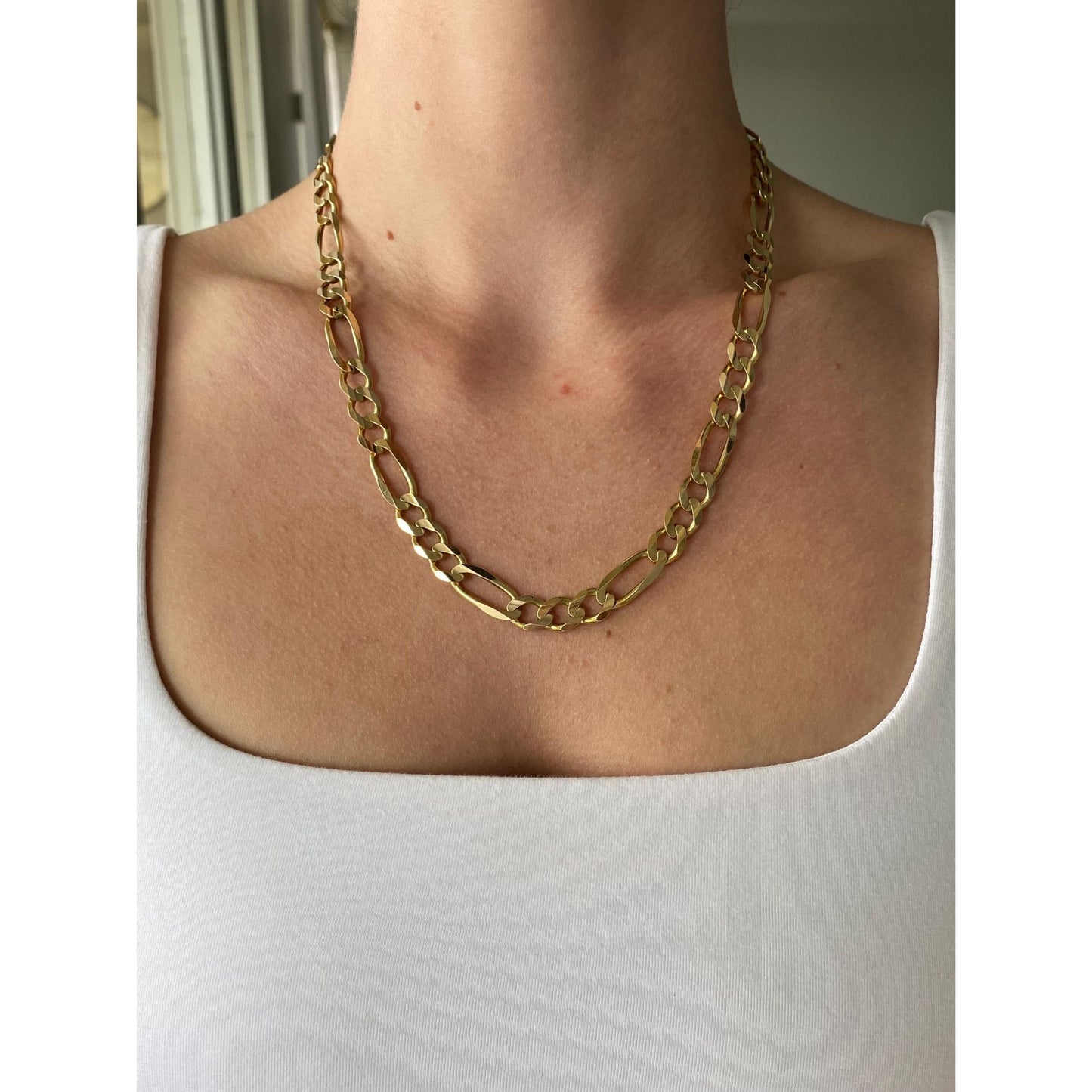 Vintage Solid 14k Yellow Gold Figaro Chain Necklace - 20 inches