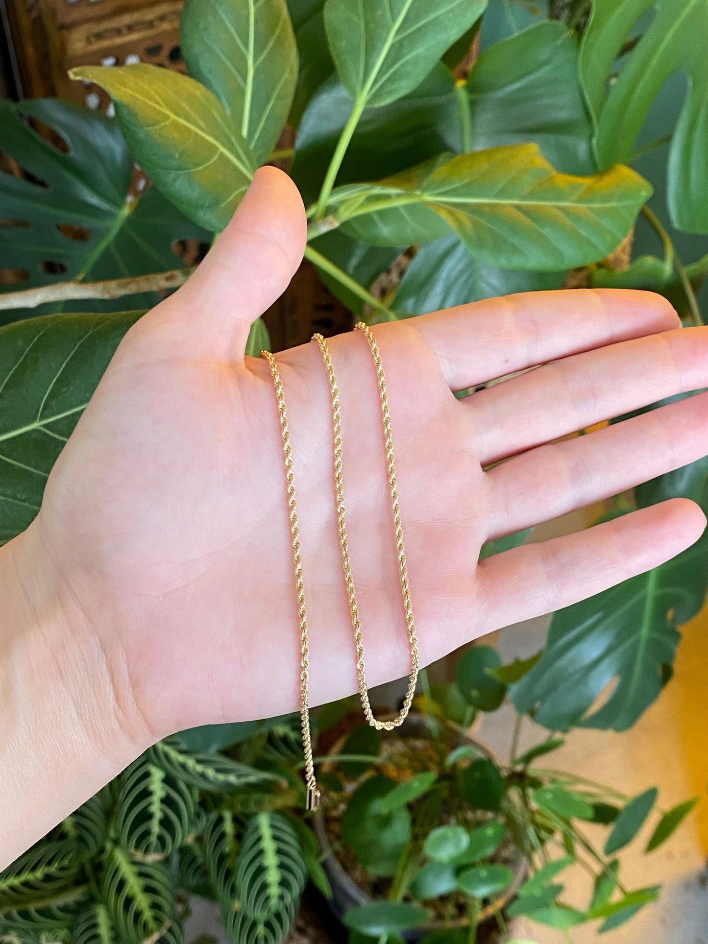 Vintage 14k Yellow Gold Slim Rope Chain Necklace - 20 inches