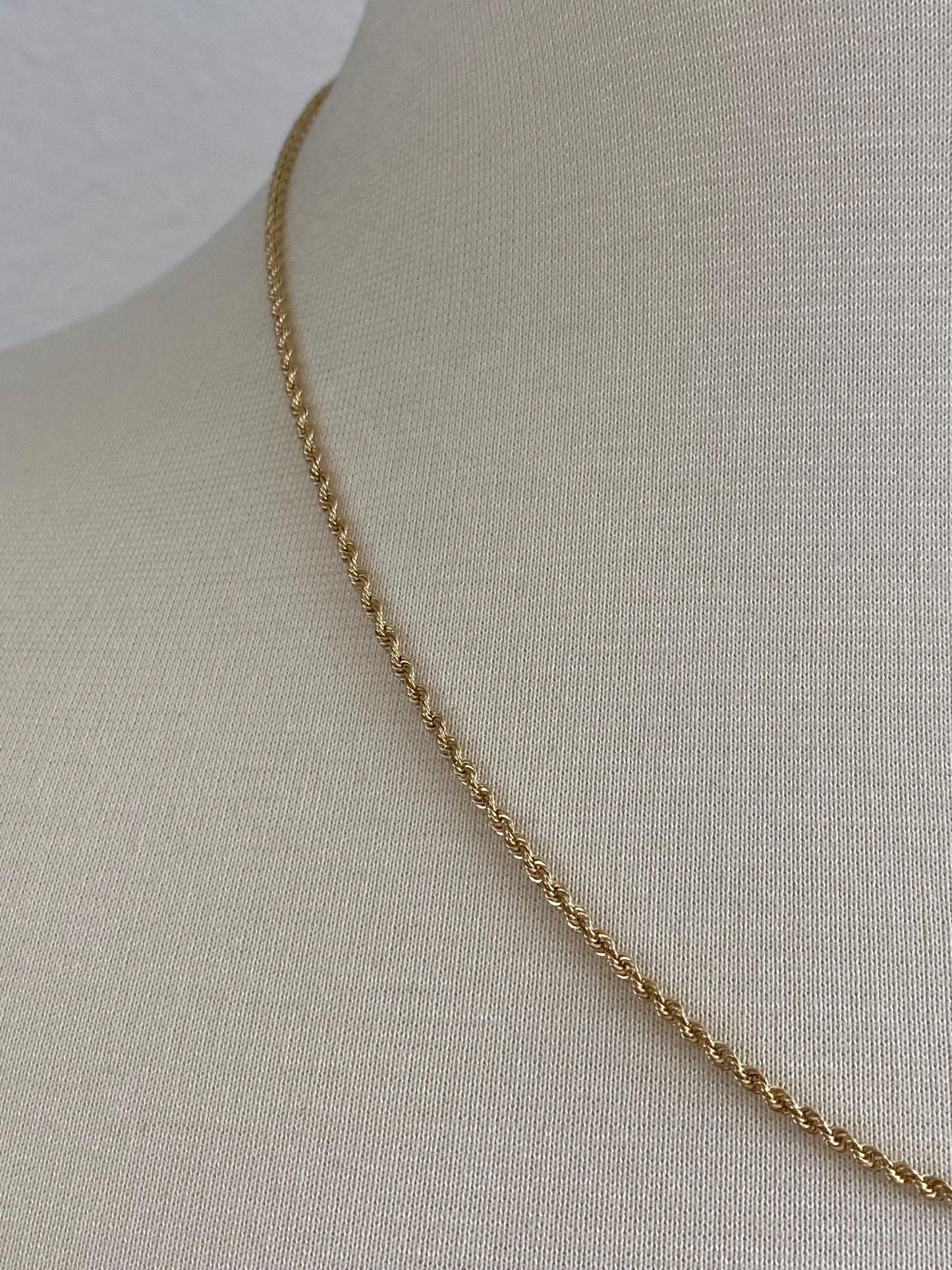Vintage 14k Yellow Gold Slim Rope Chain Necklace - 20 inches