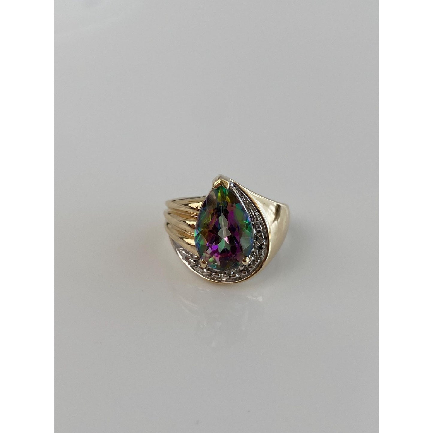 Solid 10k Yellow Gold Diamond Mystic Topaz Ring - Size 5.75