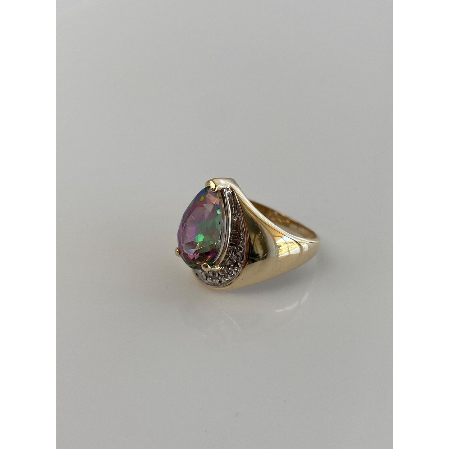 Solid 10k Yellow Gold Diamond Mystic Topaz Ring - Size 5.75