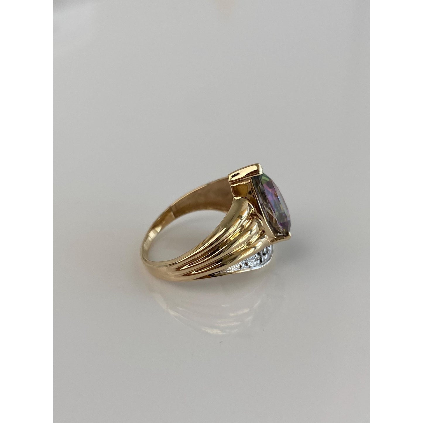 Solid 10k Yellow Gold Diamond Mystic Topaz Ring - Size 5.75