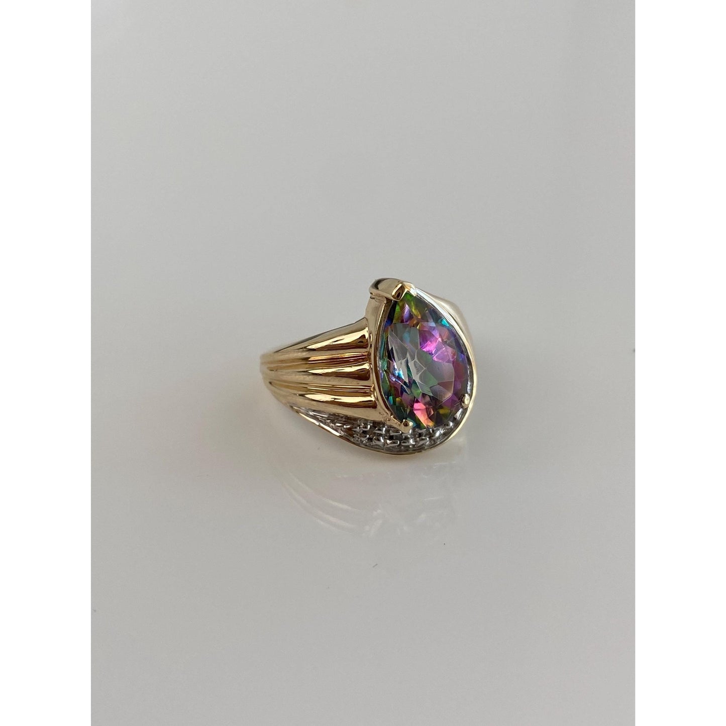 Solid 10k Yellow Gold Diamond Mystic Topaz Ring - Size 5.75