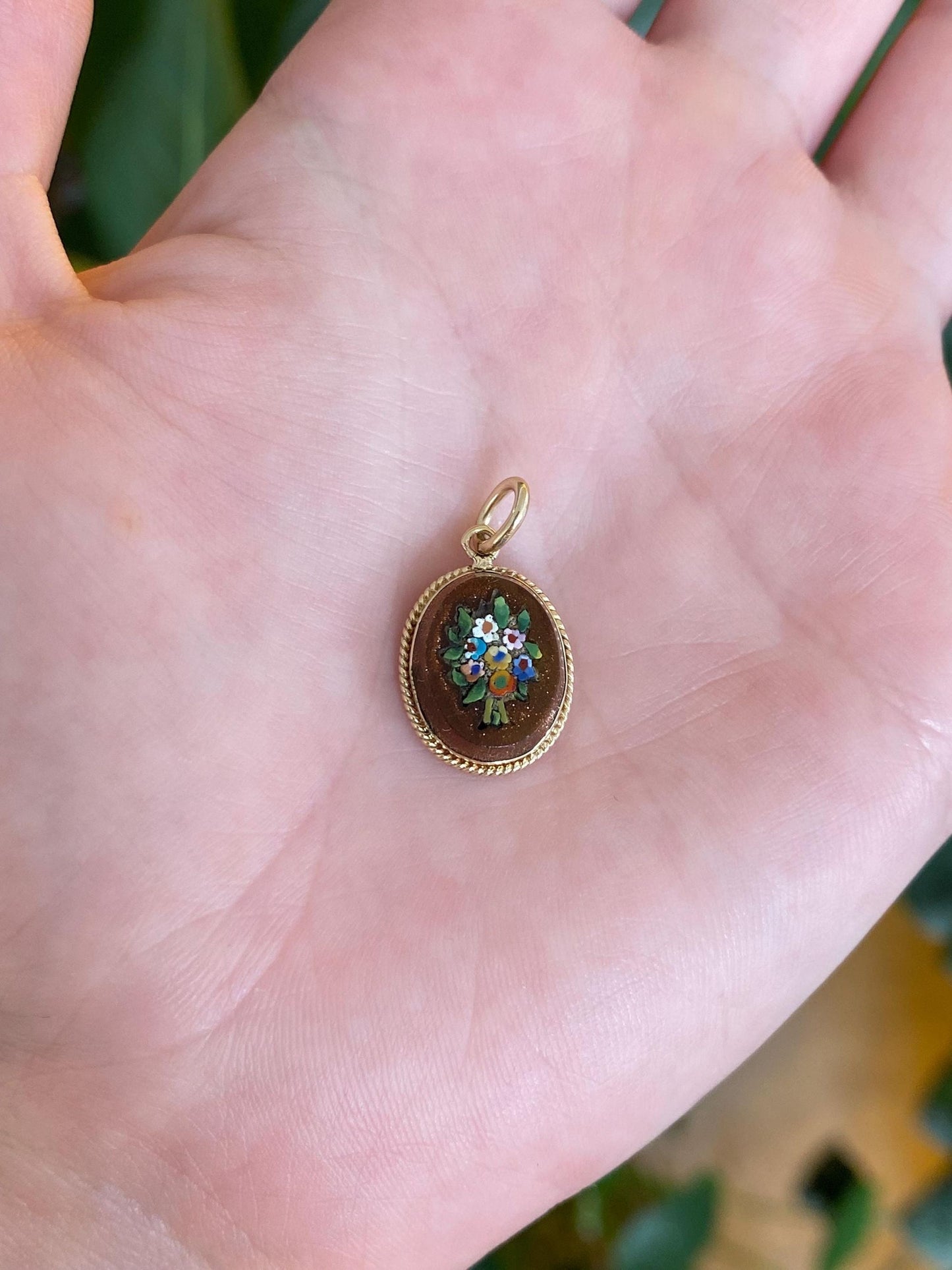Vintage Solid 10k Yellow Gold Sunstone Mosaic Floral Cufflink Charm