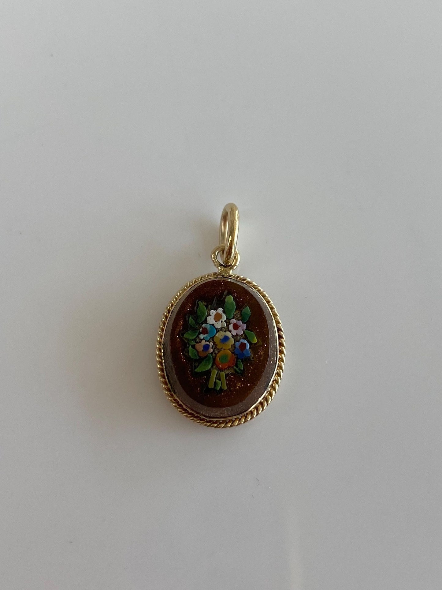 Vintage Solid 10k Yellow Gold Sunstone Mosaic Floral Cufflink Charm