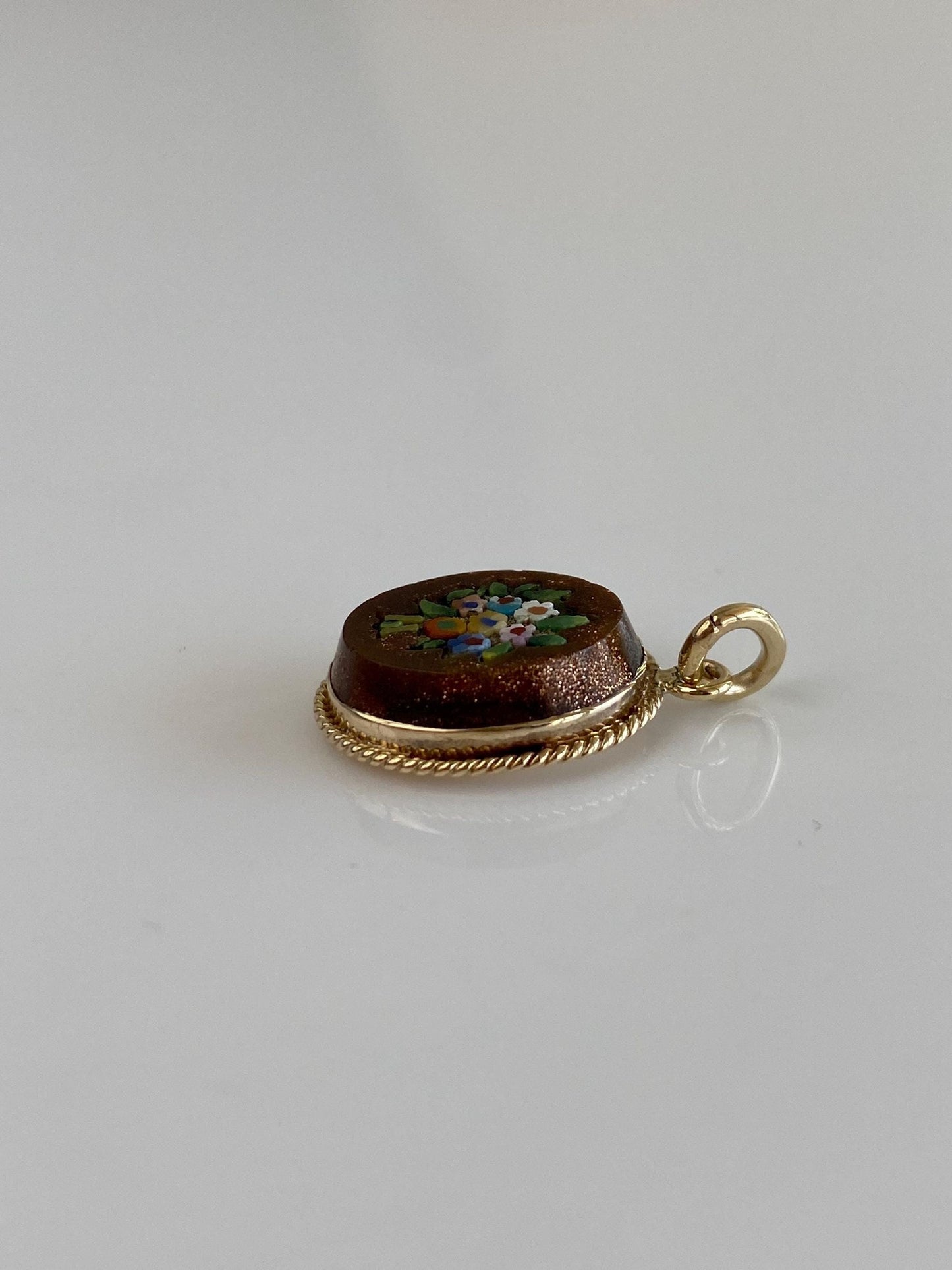 Vintage Solid 10k Yellow Gold Sunstone Mosaic Floral Cufflink Charm