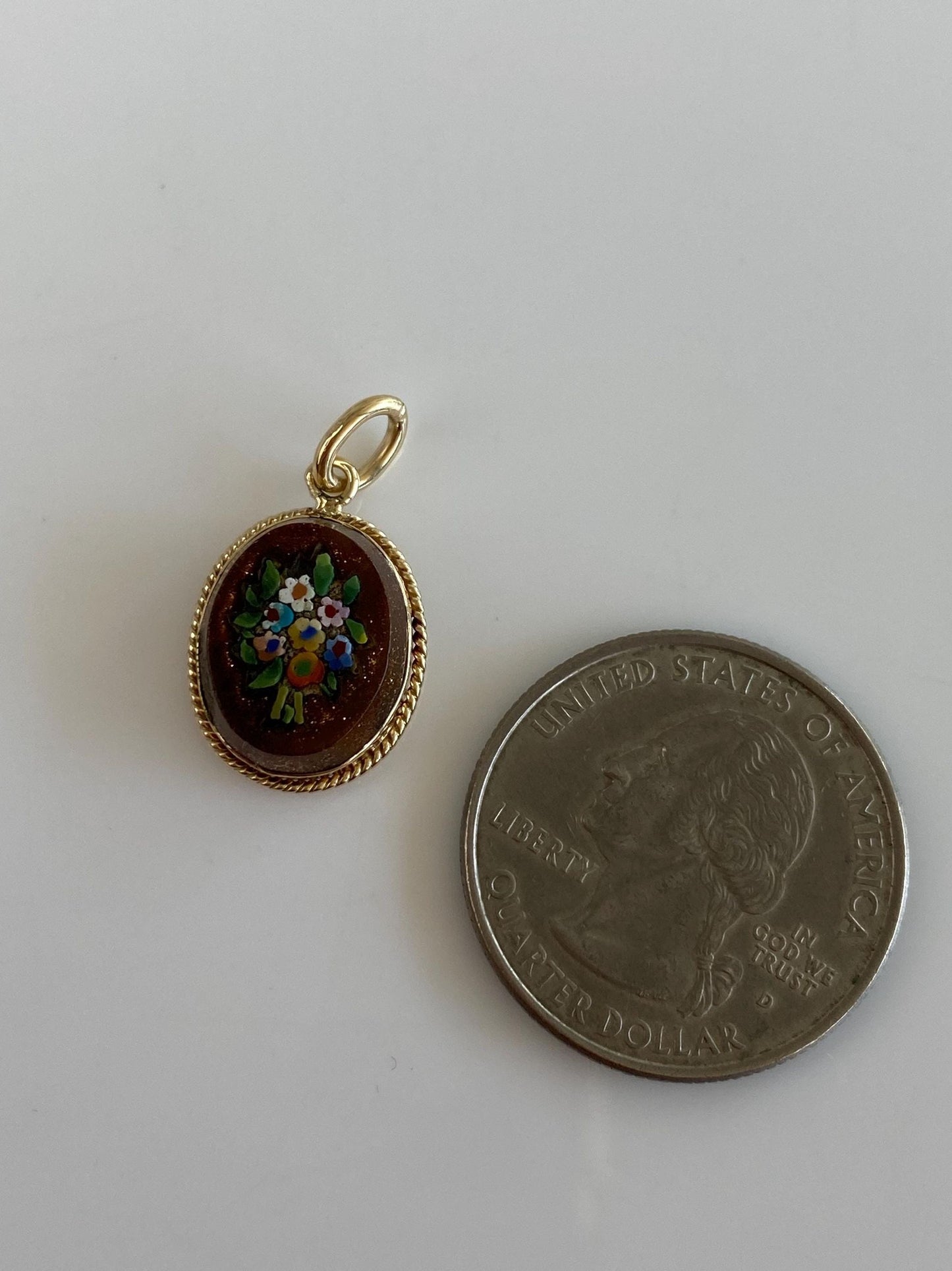 Vintage Solid 10k Yellow Gold Sunstone Mosaic Floral Cufflink Charm