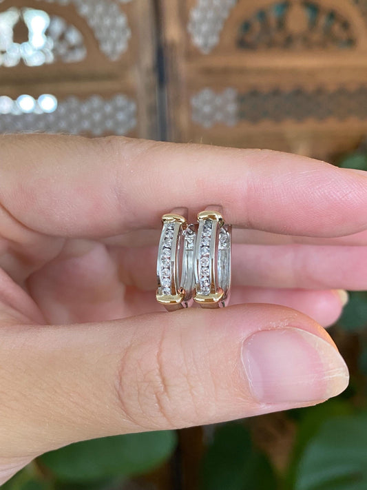 Vintage Solid 14k White & Yellow Gold Diamond Drop Earrings