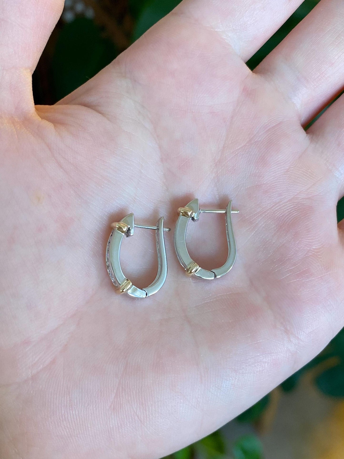 Vintage Solid 14k White & Yellow Gold Diamond Drop Earrings