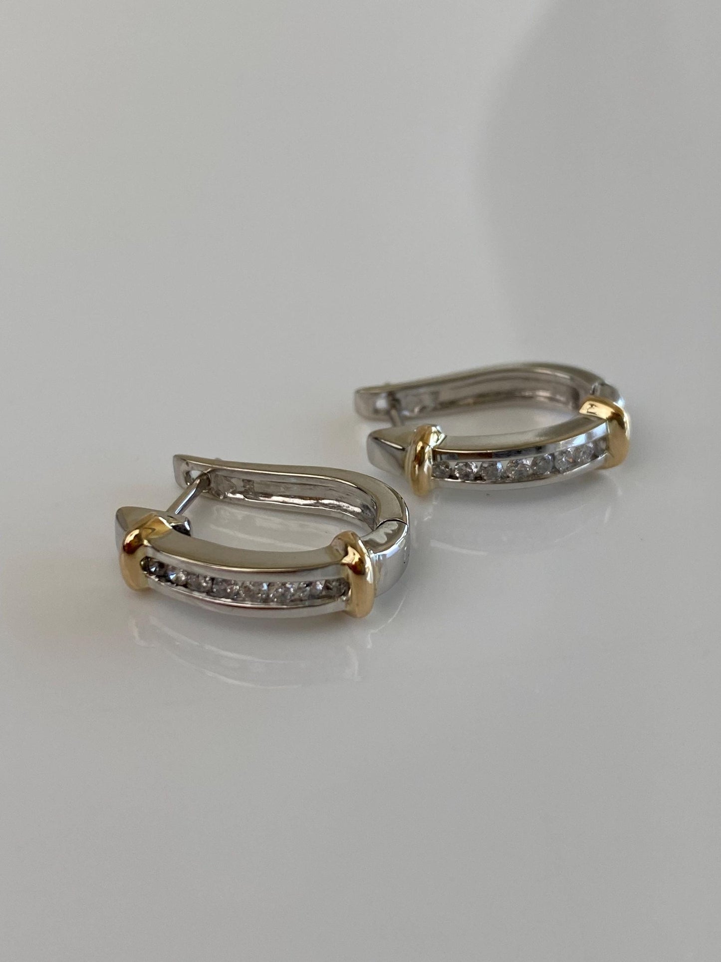 Vintage Solid 14k White & Yellow Gold Diamond Drop Earrings