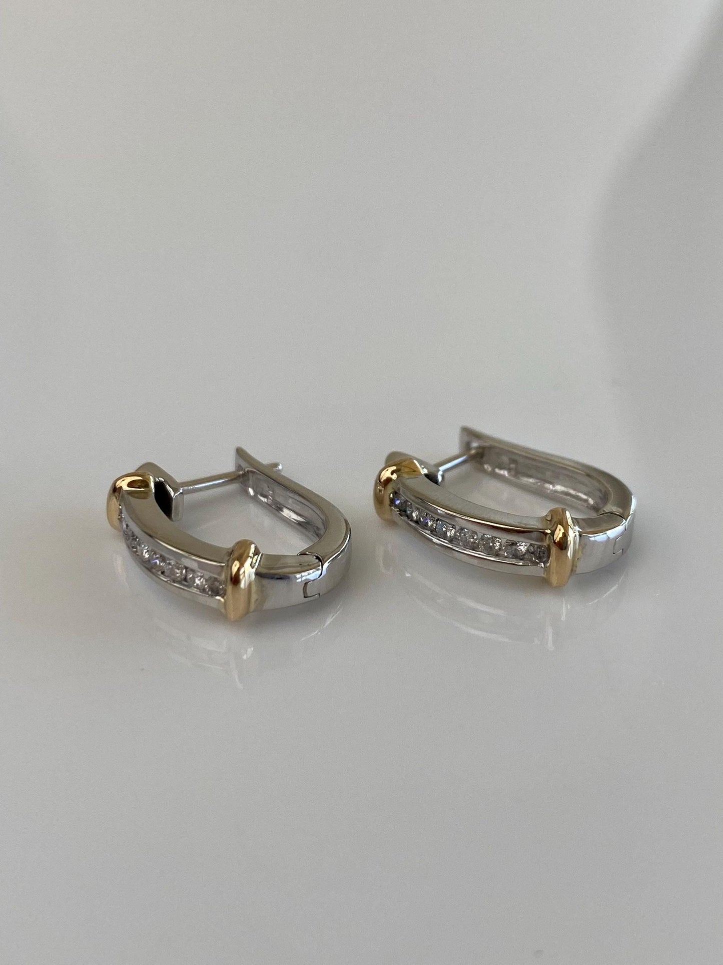 Vintage Solid 14k White & Yellow Gold Diamond Drop Earrings