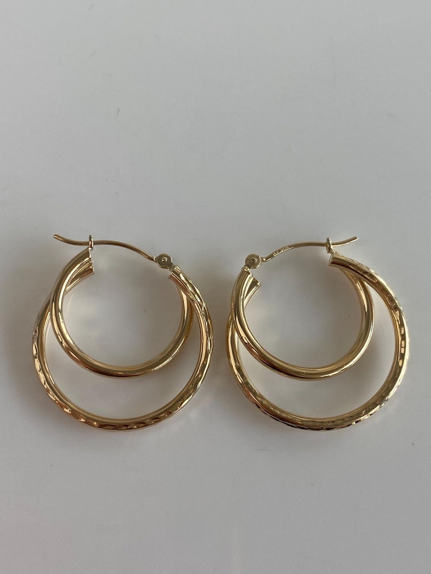 Vintage 14k Yellow Gold Textured Layered Hoop Earrings
