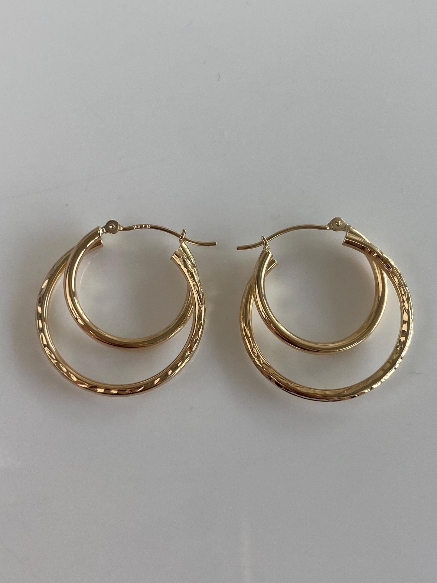 Vintage 14k Yellow Gold Textured Layered Hoop Earrings