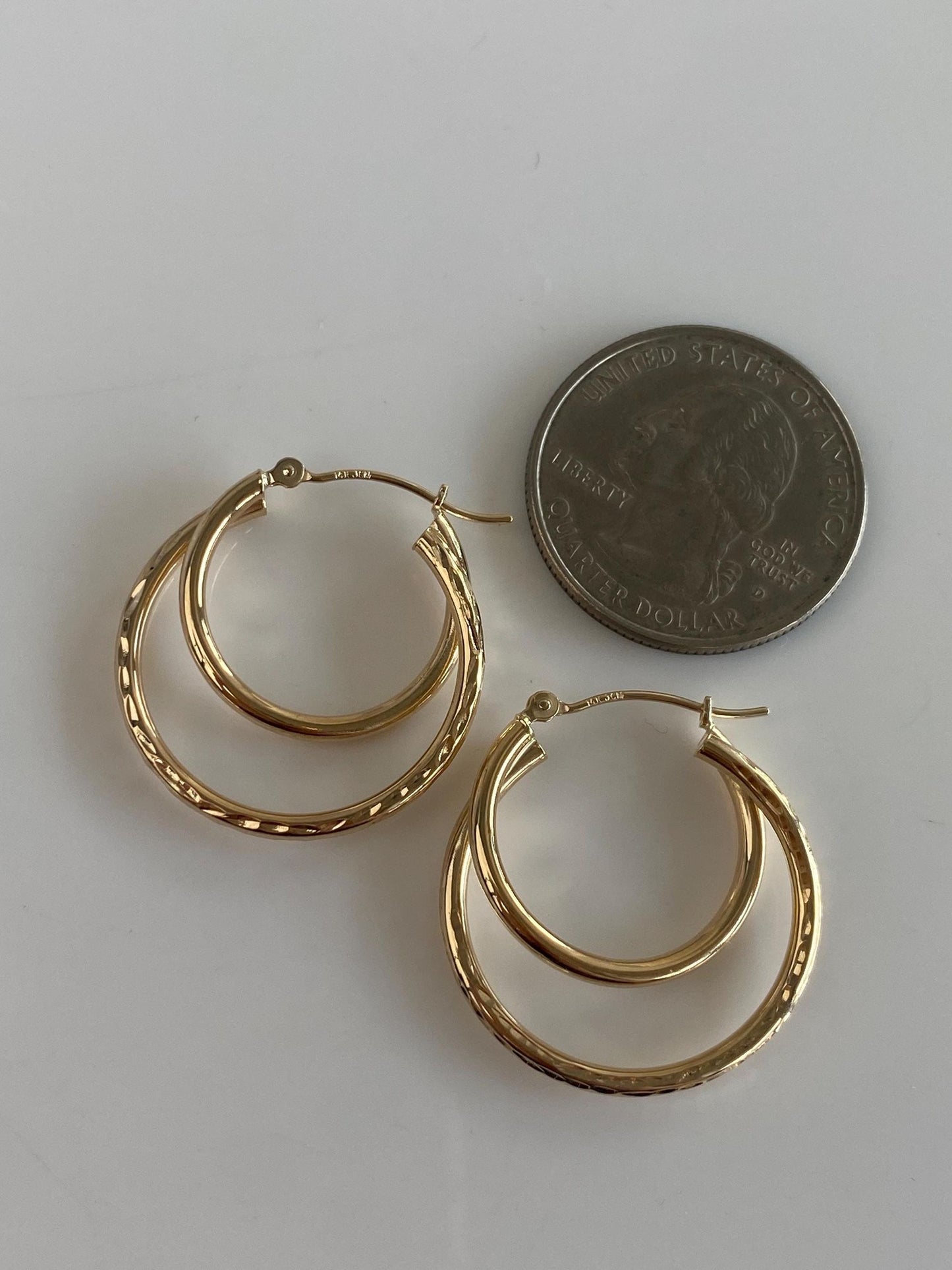 Vintage 14k Yellow Gold Textured Layered Hoop Earrings