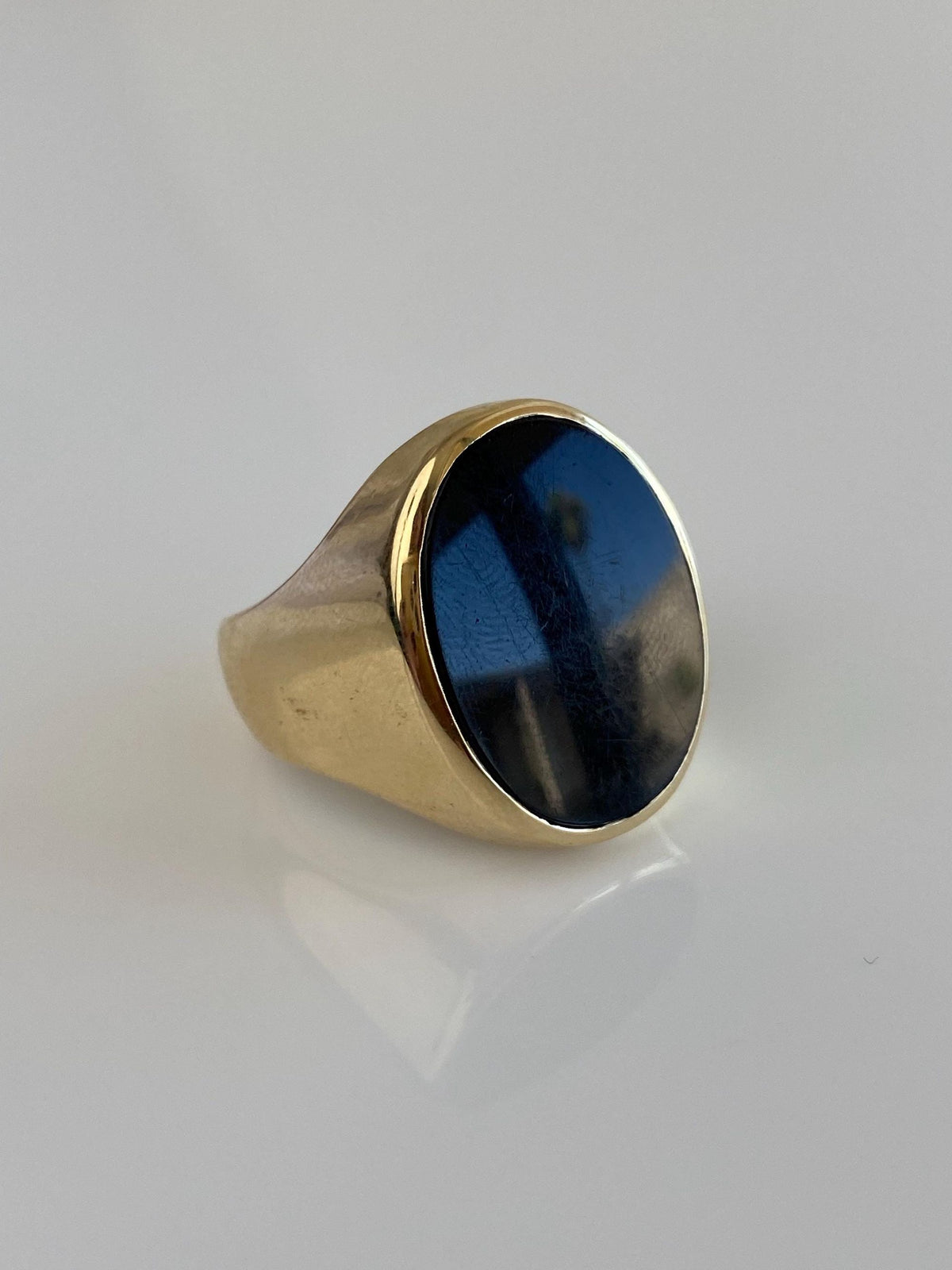 Vintage Solid 14k Yellow Gold Black Onyx Signet Ring - Size 8.75