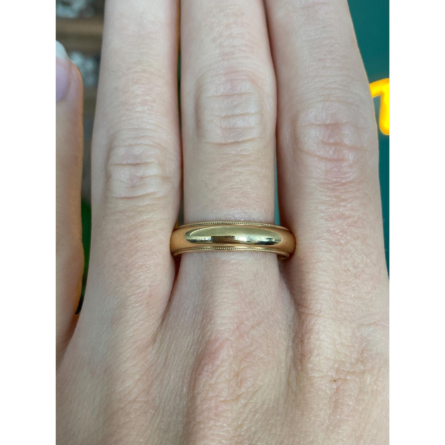Vintage Solid 14k Yellow Gold Miligrain Ring Band - Size 10