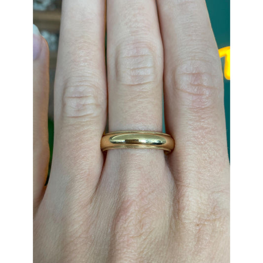 Vintage Solid 14k Yellow Gold Miligrain Ring Band - Size 10