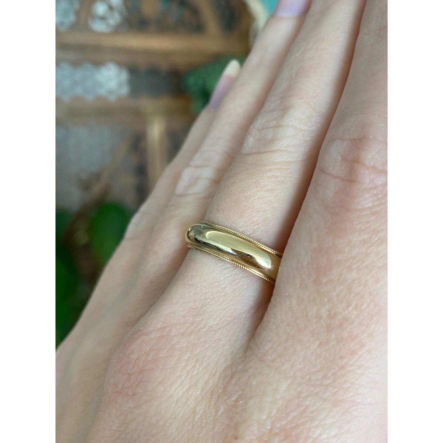 Vintage Solid 14k Yellow Gold Miligrain Ring Band - Size 10