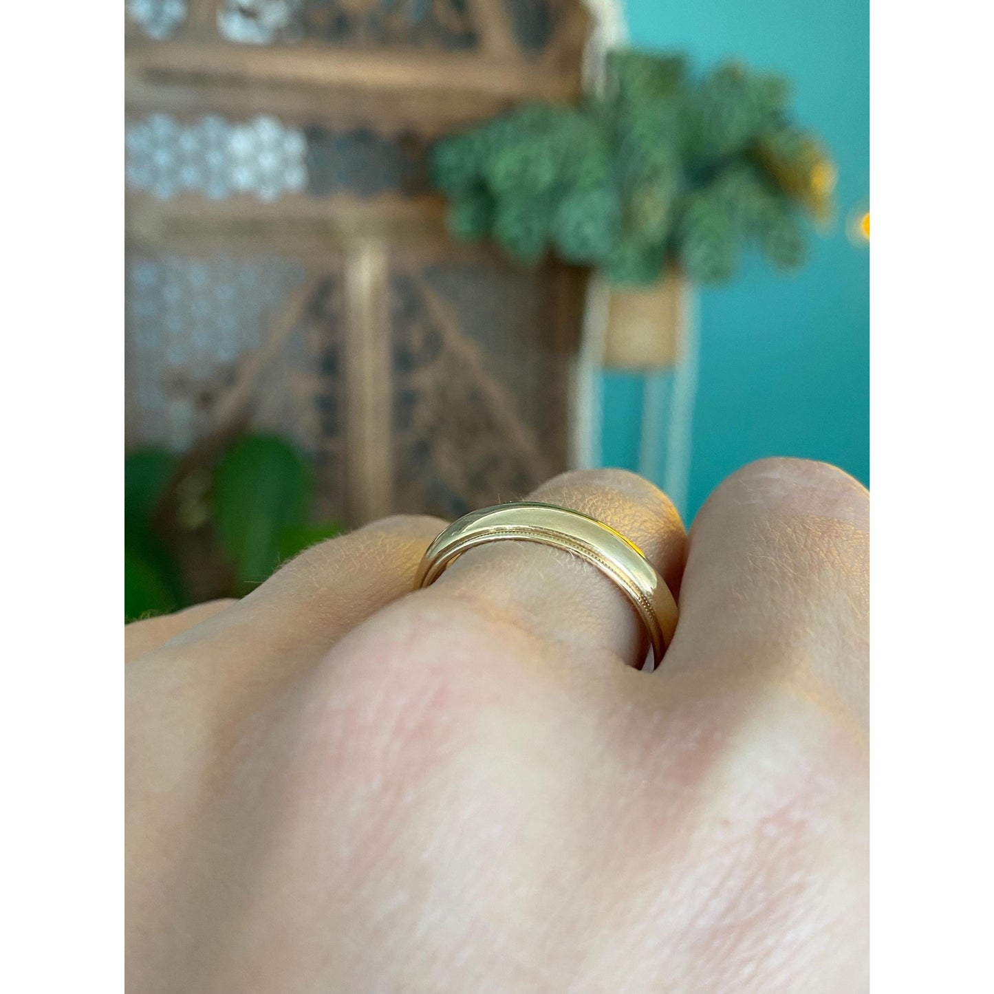 Vintage Solid 14k Yellow Gold Miligrain Ring Band - Size 10