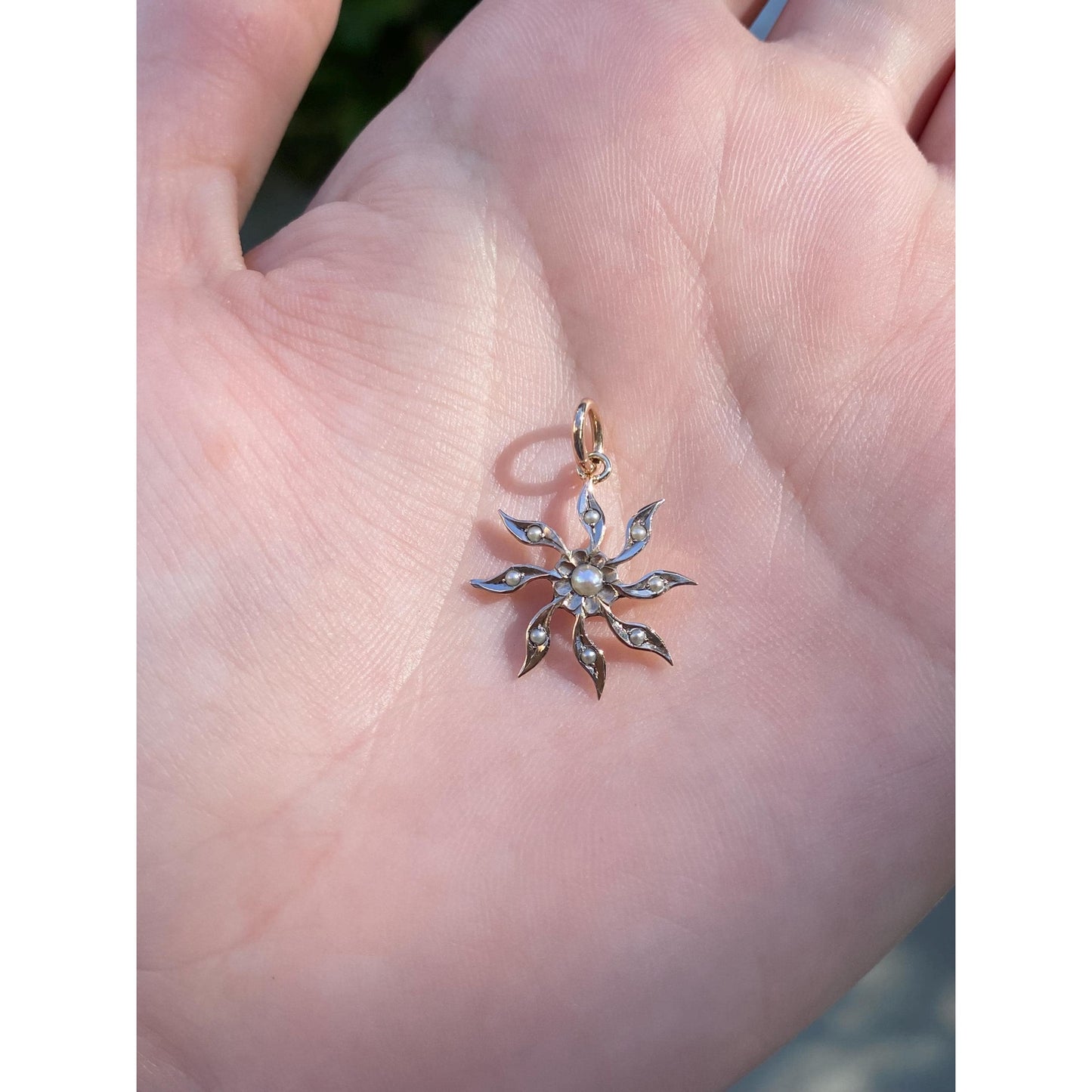 Vintage Solid 10k Rosey Gold Seed Pearl Sun Stick Pin Conversion Charm