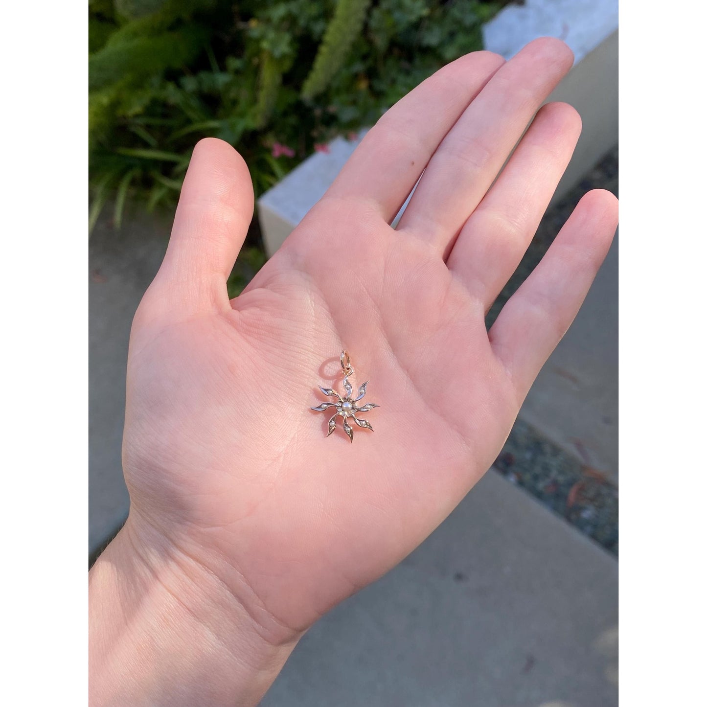 Vintage Solid 10k Rosey Gold Seed Pearl Sun Stick Pin Conversion Charm