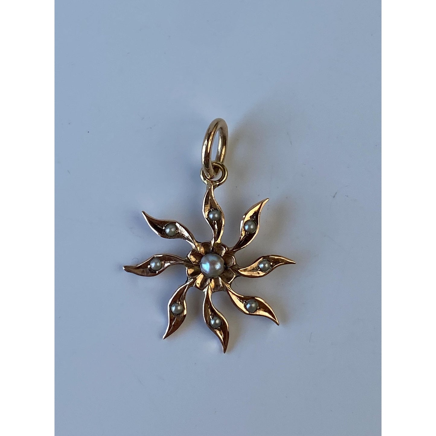 Vintage Solid 10k Rosey Gold Seed Pearl Sun Stick Pin Conversion Charm