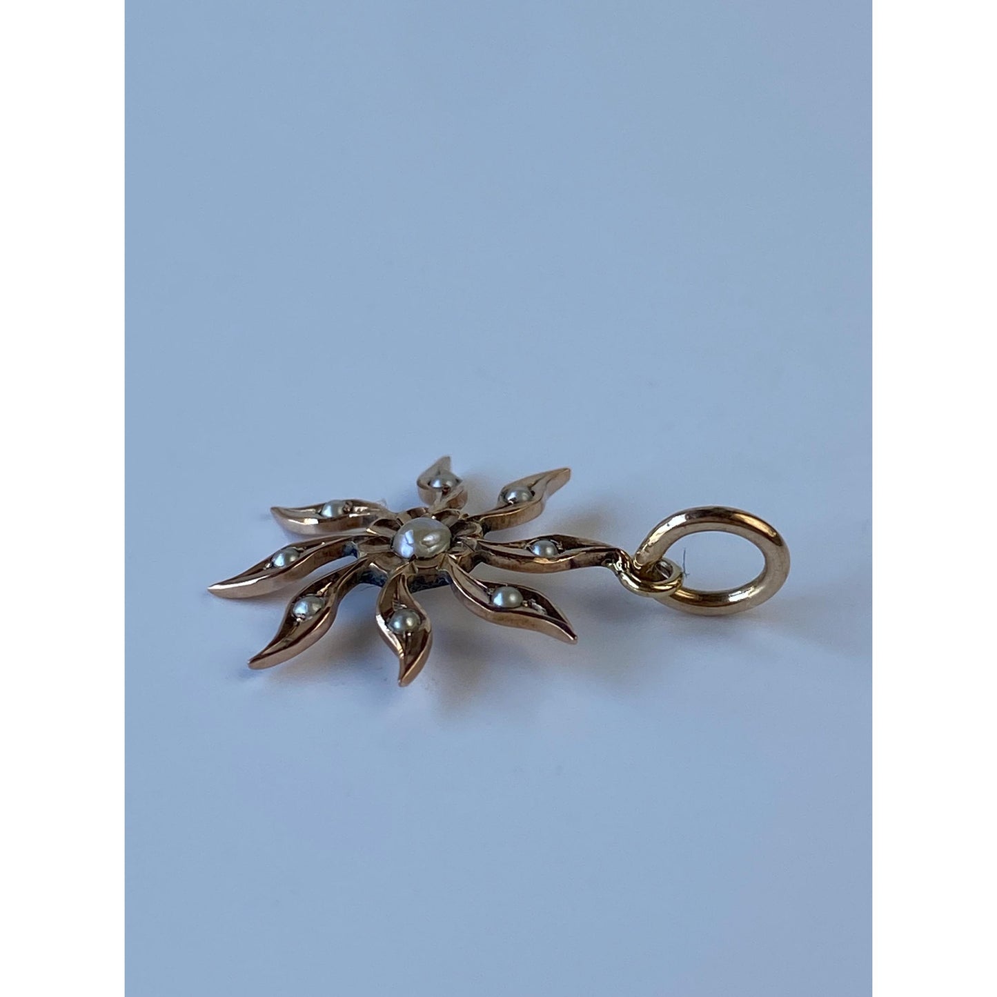 Vintage Solid 10k Rosey Gold Seed Pearl Sun Stick Pin Conversion Charm