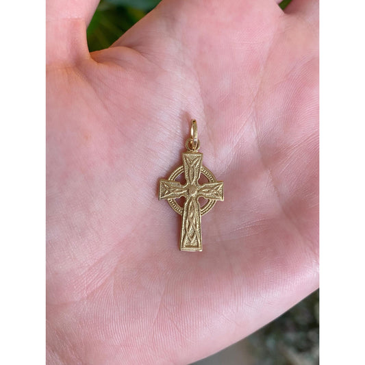 Vintage Solid 9k Yellow Gold Celtic Cross Charm