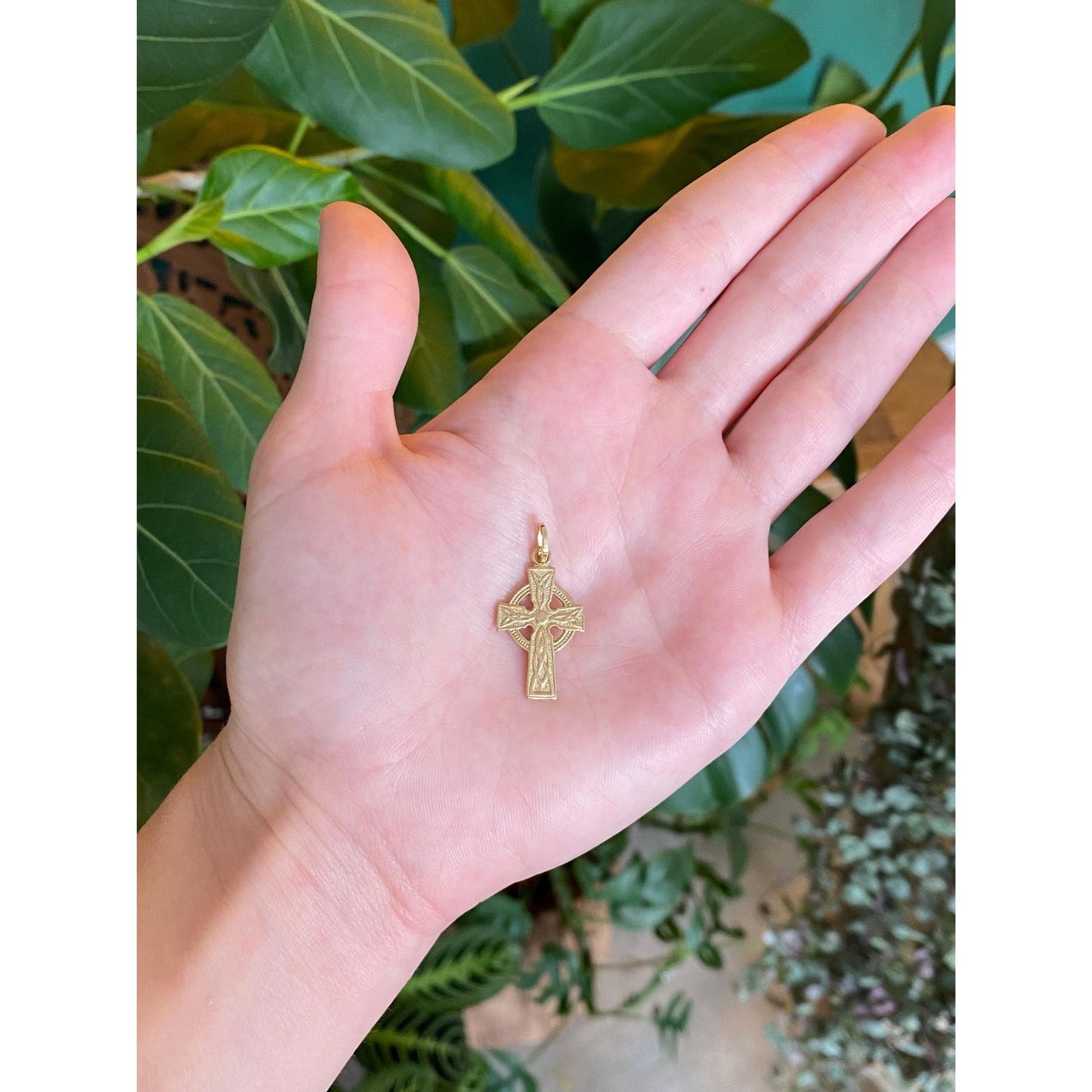 Vintage Solid 9k Yellow Gold Celtic Cross Charm