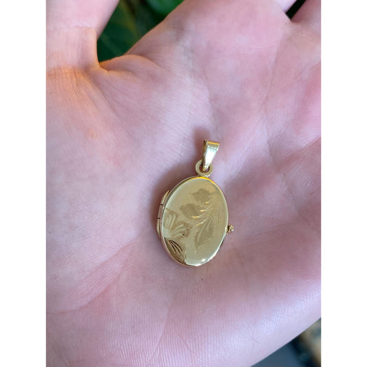 Vintage Solid 14k Yellow Gold Floral Locket Charm