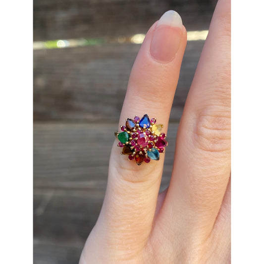 Solid 14k Yellow Gold Colored Spinel & Quartz Ring - Size 2