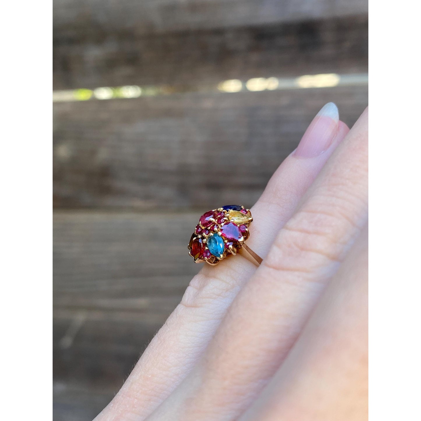 Solid 14k Yellow Gold Colored Spinel & Quartz Ring - Size 2