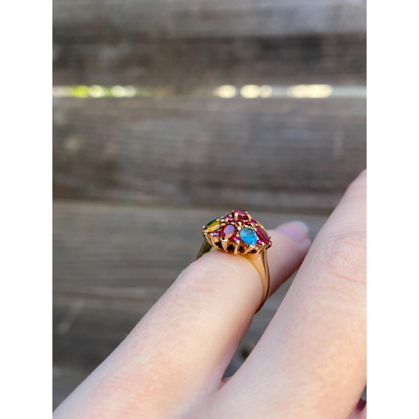 Solid 14k Yellow Gold Colored Spinel & Quartz Ring - Size 2