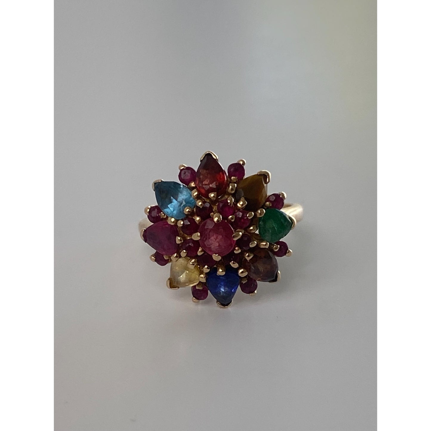 Solid 14k Yellow Gold Colored Spinel & Quartz Ring - Size 2