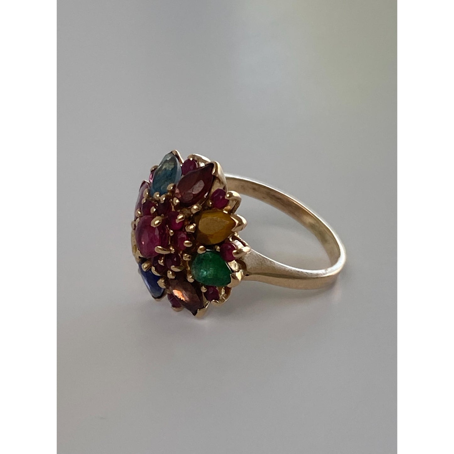 Solid 14k Yellow Gold Colored Spinel & Quartz Ring - Size 2