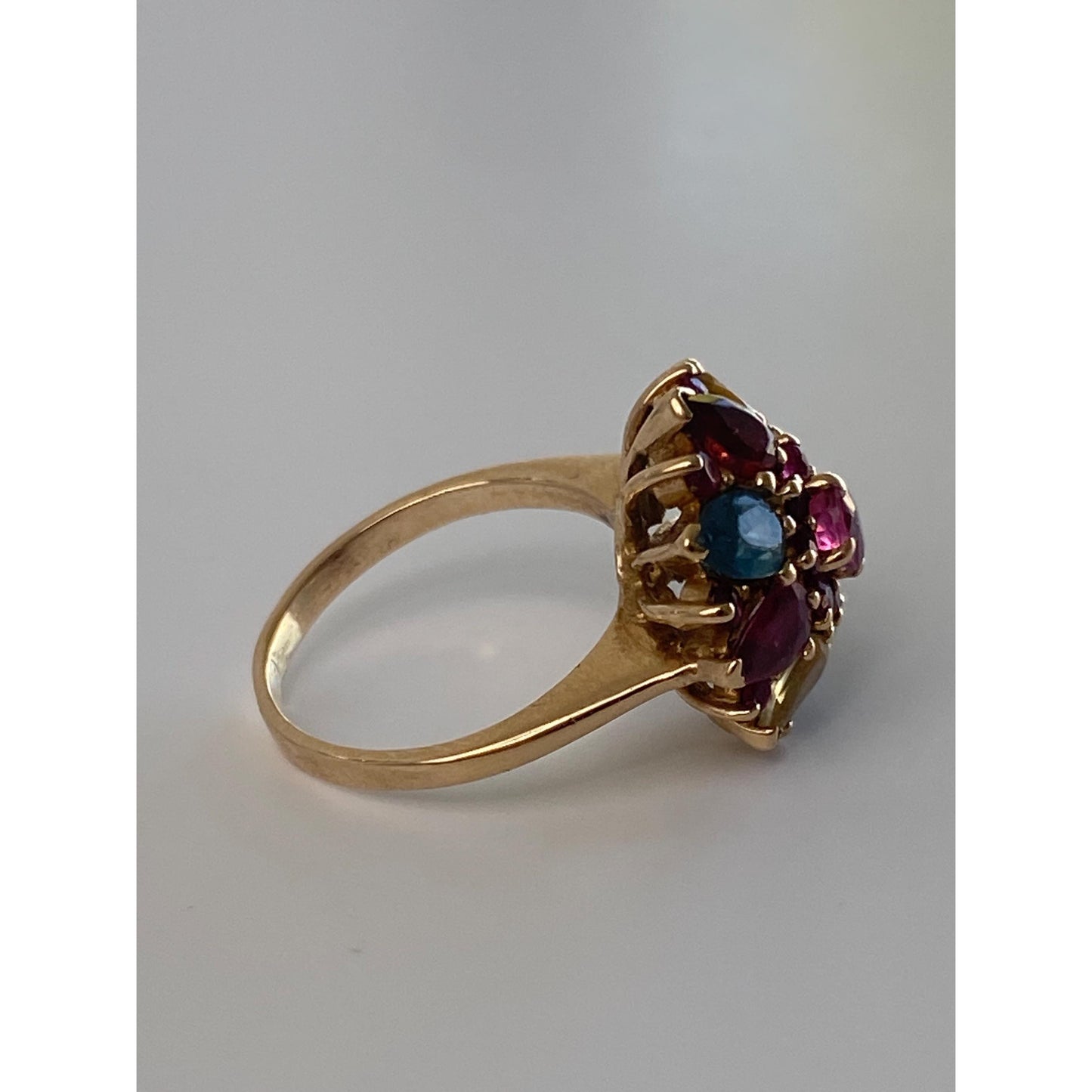 Solid 14k Yellow Gold Colored Spinel & Quartz Ring - Size 2