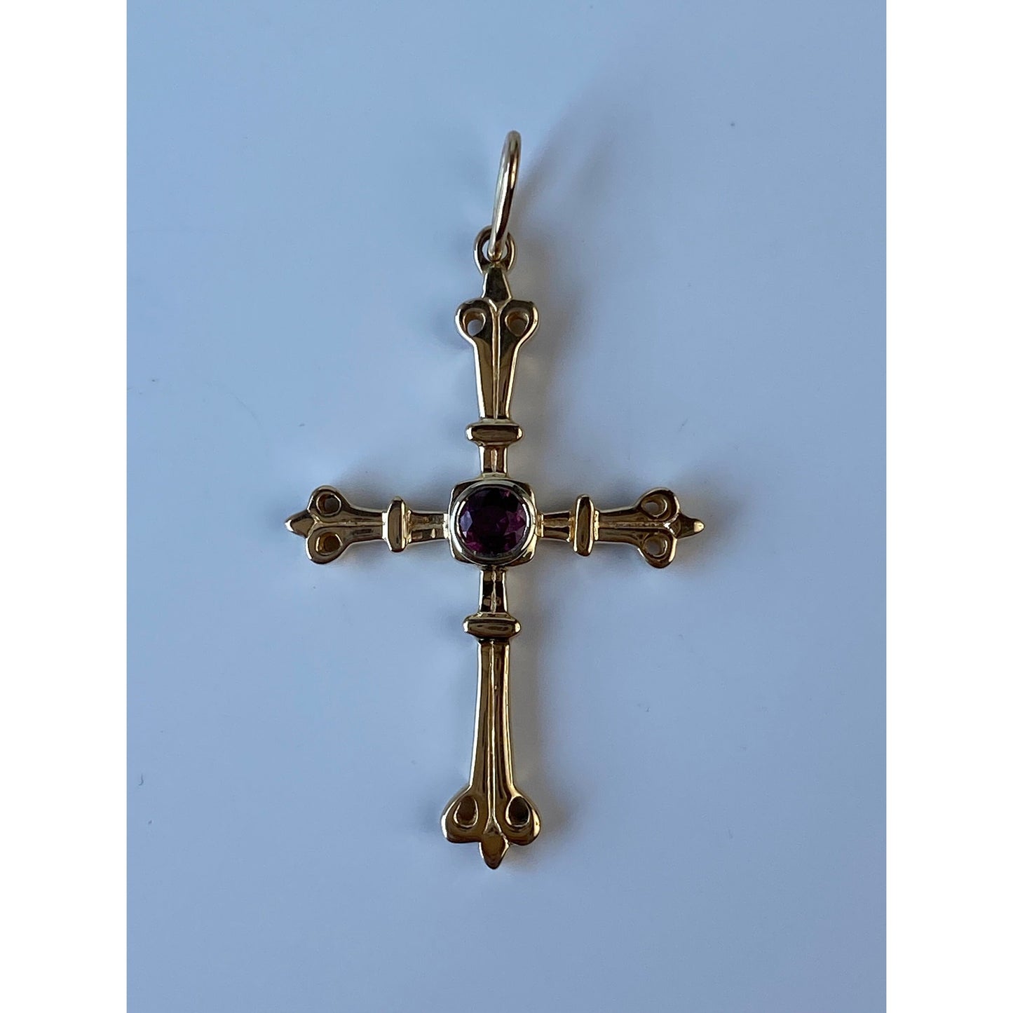 Solid 14k Yellow Gold Pink Spinel Cross Charm